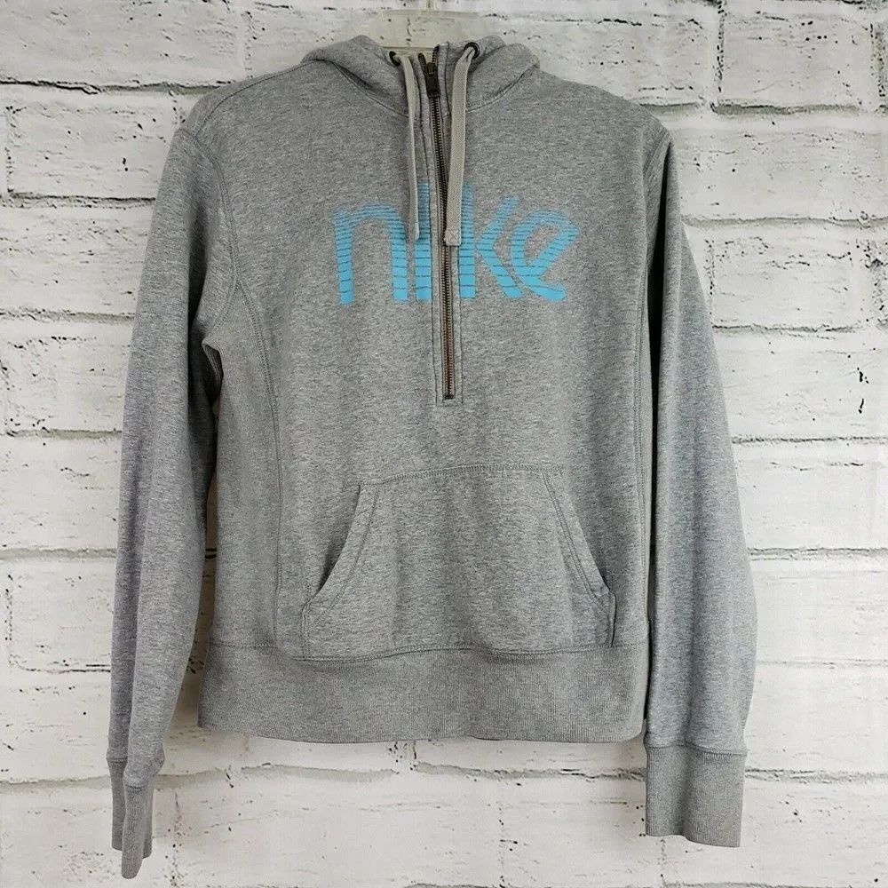 Nike Girls 1/2 Zip Sweatshirt Hoodie Gray Size Large Cotton Blend logo